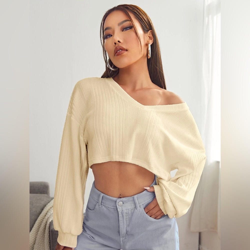 Beige Drop Neck Sweater